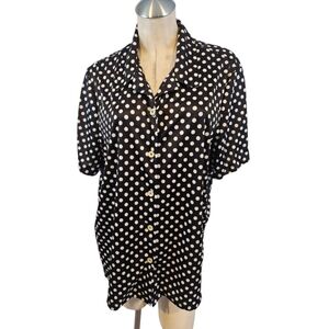3/$25 Blair Size 2X Black and White Polka Dot Button Down Shirt Top